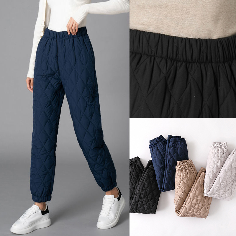 Picture of Wide-Leg Cotton Trousers for Women in Autumn and Winter, Thickeneded Middle-Aged and Elderly Warm Trousers, Slimming Look Large Size Casual Straight Outer Wear down Cotton Trousers