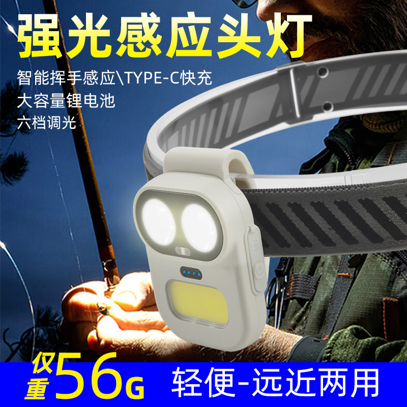 Cross-border new M6 cat-eye induction headlamp running light magnetic COB charging headset fishing mini hat clip light USB