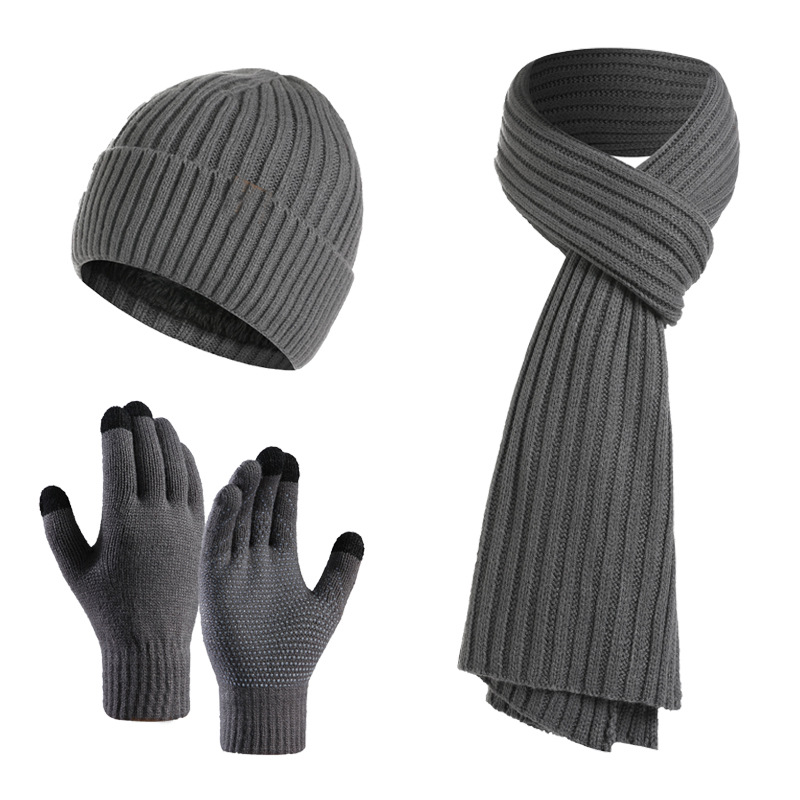 Picture of Factory autumn and winter New European and American knitted hat set Amazon men and women winter solid color scarf hat three-piece set