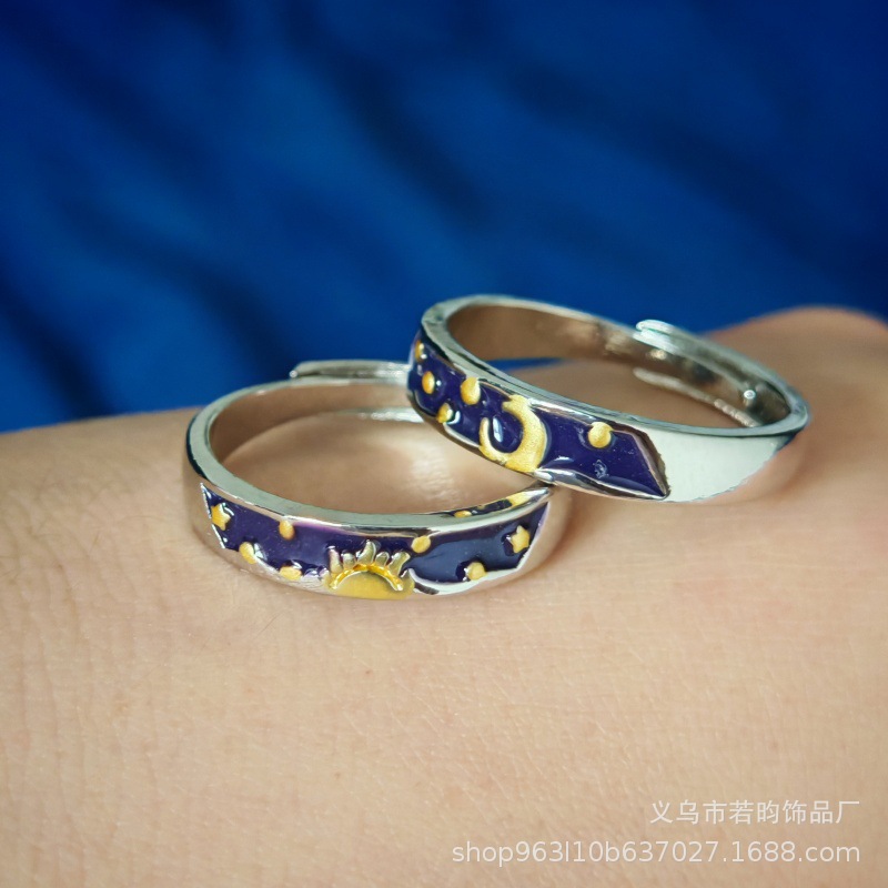 New Product Sun and Night Reveals Couple Rings Wholesale Pair of Sun and Moon Rings Niche Design Birthday Gifts