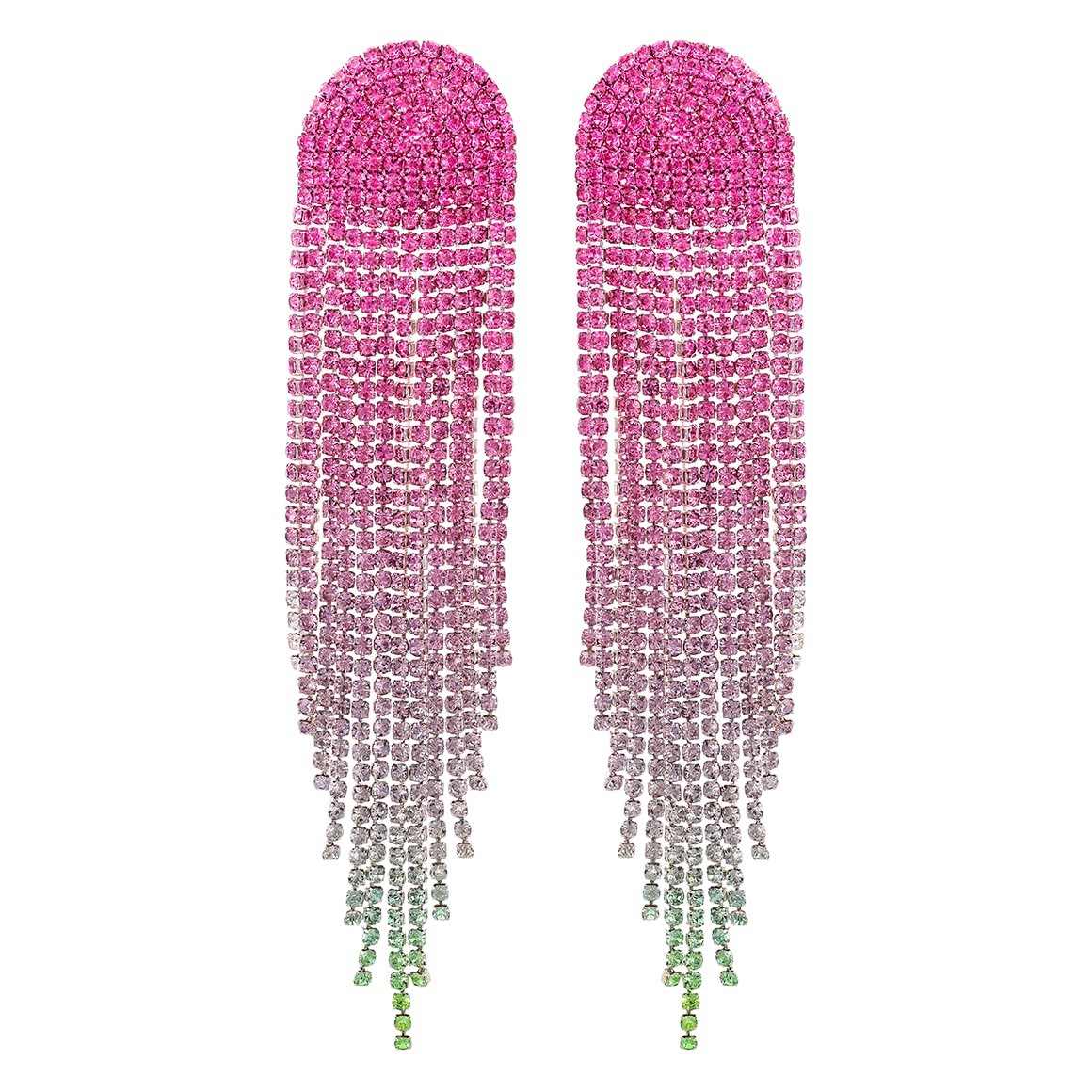 European and American temperament gradient color tide rhinestone long tassel earrings women's high sense earrings ear jewelry earrings