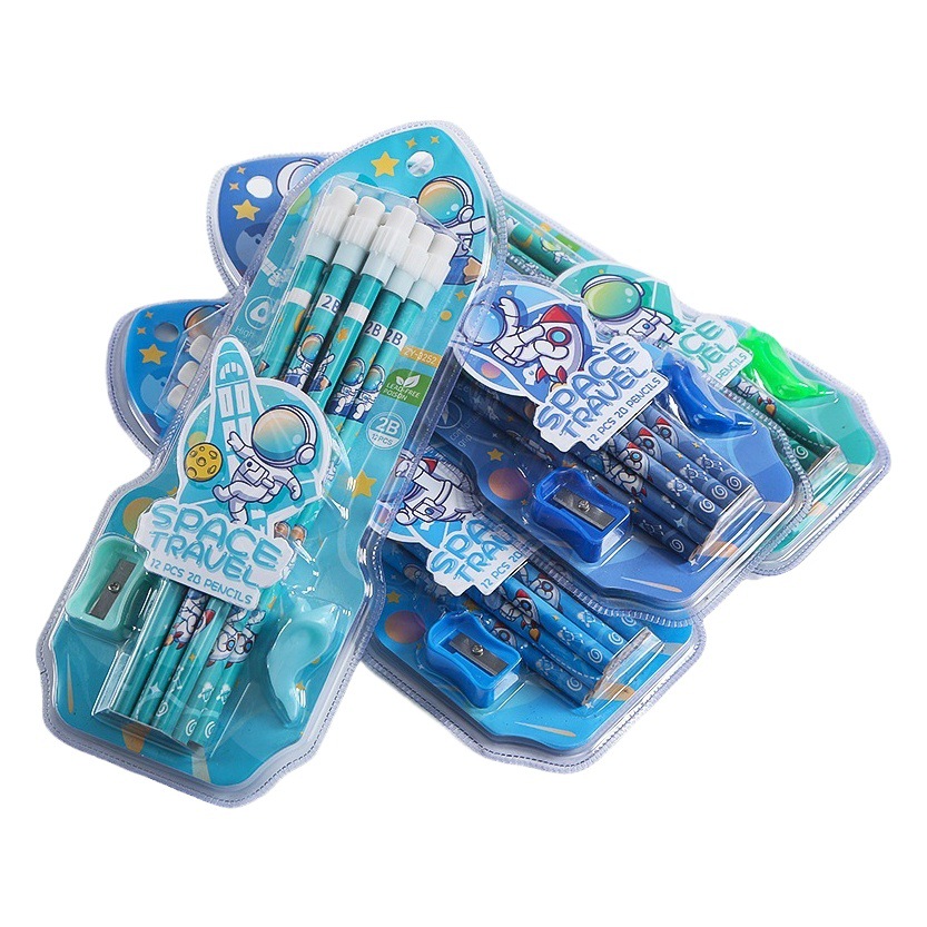 Wholesale elementary school student cartoon space astronaut pencil grade one and two with eraser head boys and girls hb