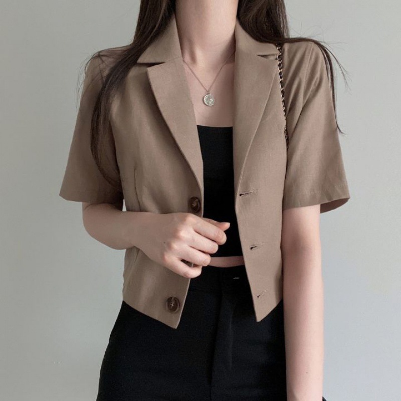 Korean Style Casual Short-sleeved Linen Small Suit Women's Summer Thin Loose Short Elegant Coat Small Top