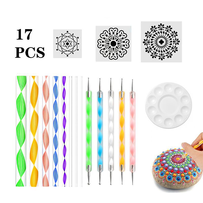 Cross-border mandala tools 17 pieces of suit hollow painting template stone plastic clay acrylic rod drill pen in stock