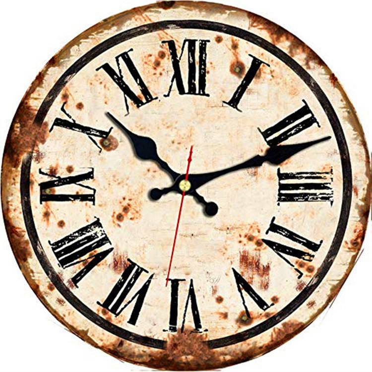 American country retro industrial style wall clock creative round clock printing home decoration mute clock clock