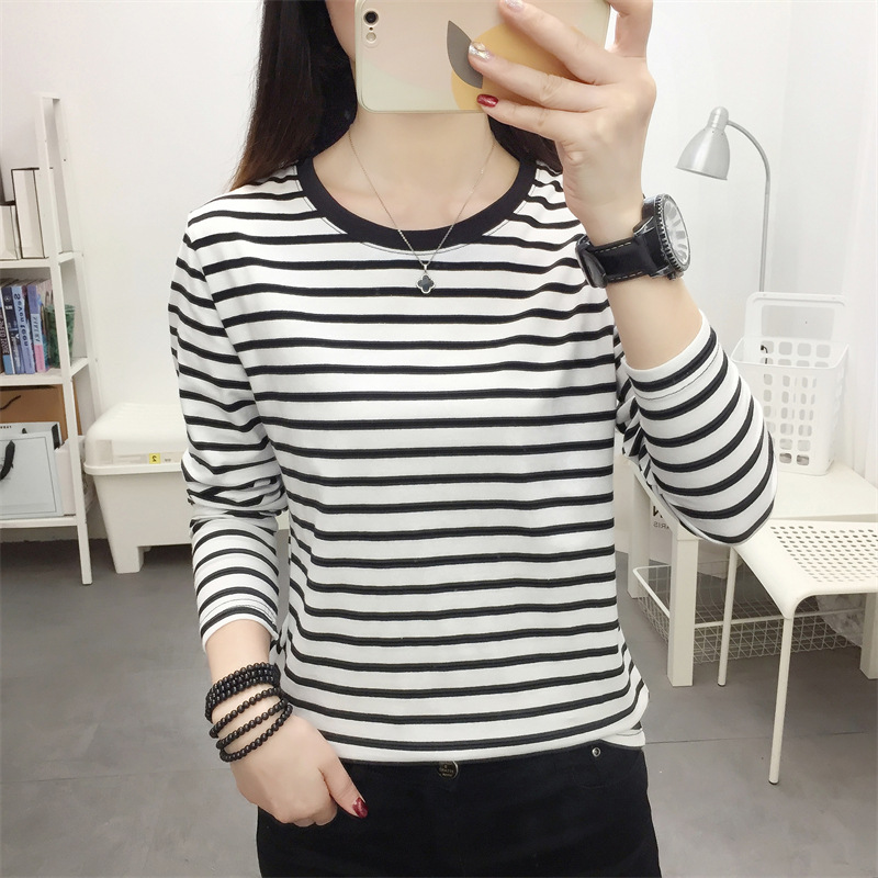 Picture of Striped T-shirt Women's Long Sleeve Top Early Autumn 2024 New plus size Loose Slimming Base Shirt Striped T-shirt