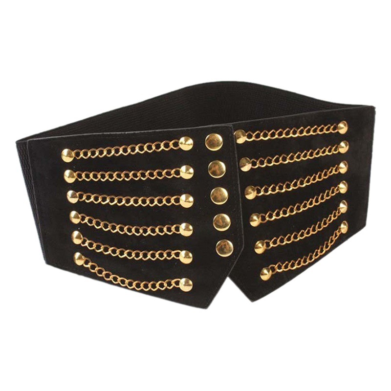 Cross-border European and American fashion punk style ultra-wide belt women's chain rivet decoration Joker elastic elastic waist seal wholesale