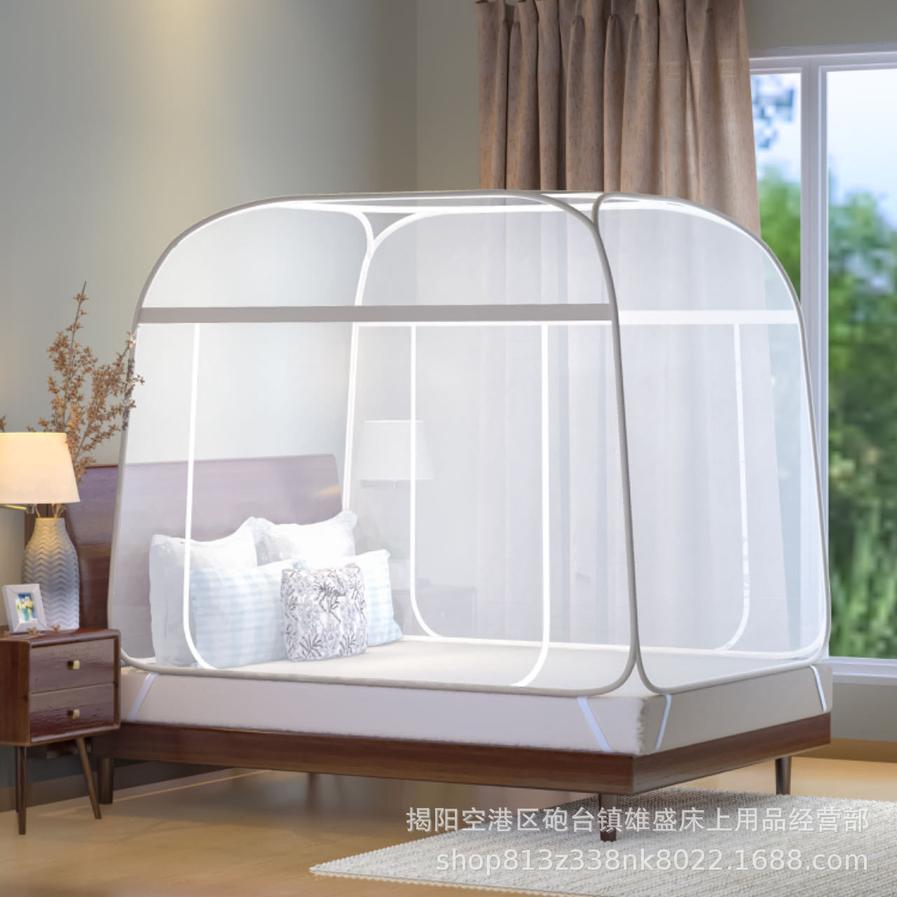 New Summer Style Square Top Installation-Free Yurt Mosquito Net Zipper with Bottom Single and Double Door Steel Wire Mosquito Net Foldable