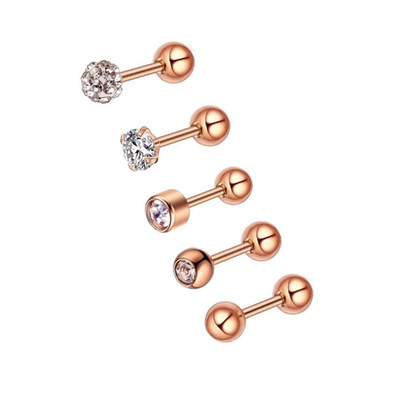 Picture of 5-Piece Set of Amazon Geometric Stainless Steel Zircon Earrings Cross-Border European and American Piercing Jewelry Silver Twisted Tooth Earrings