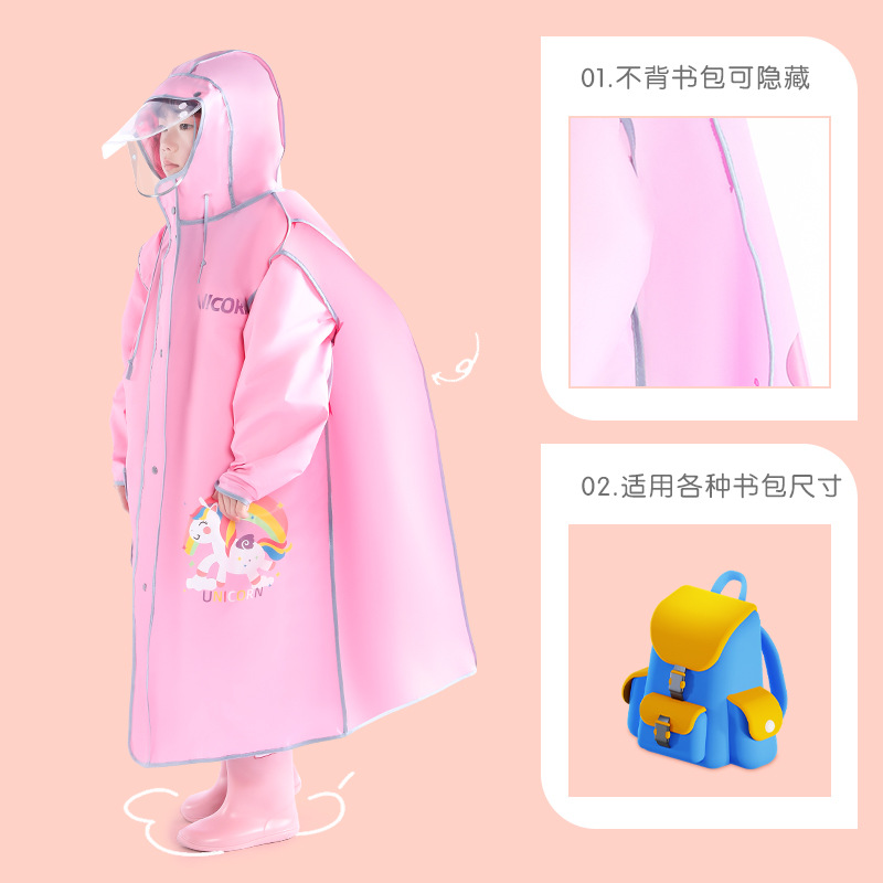 Picture of Children's Raincoat Kindergarten Baby Children Primary School Boys and Girls Raincoat with Schoolbag Double Brim Zipper Poncho