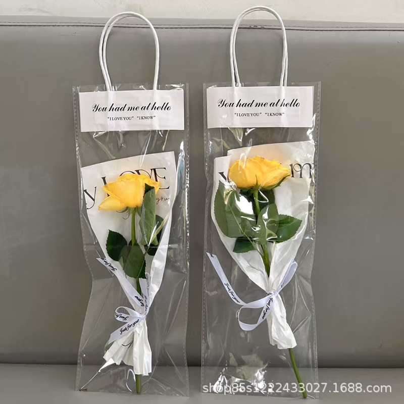 Zhuoxian Flower Material Transparent Hand-Held Flower Bag Bouquet Pvc Floral Bag Floral Gift Flower Packaging Bag