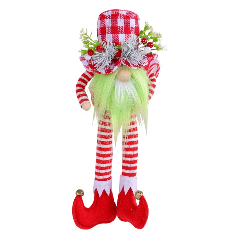 Christmas Long Legs Doll Cute Green Beard Doll Red and White Plaid Hat Faceless Doll Home Decoration Christmas Ornaments