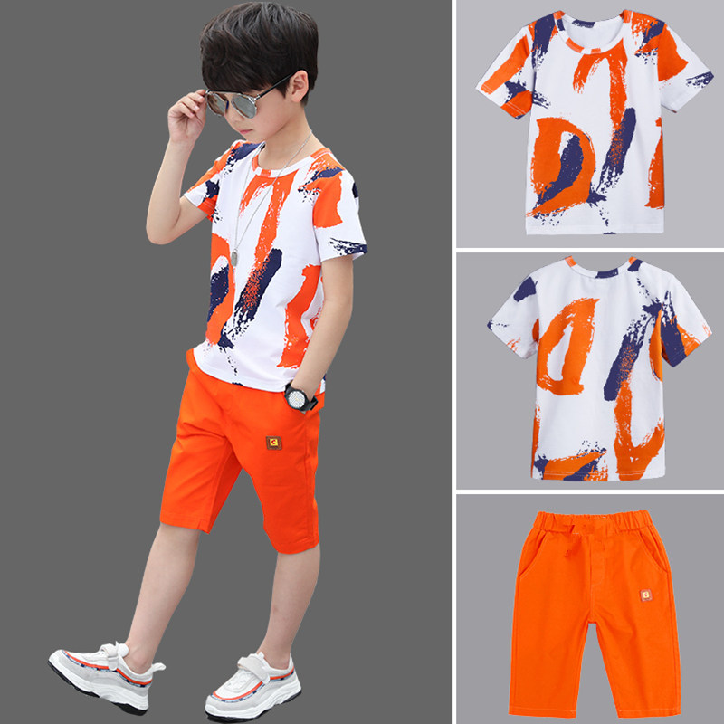 Summer New Children's Cotton Short-sleeved Five-point Pants suit Children's Camouflage Style Pocket Pants Casual suit