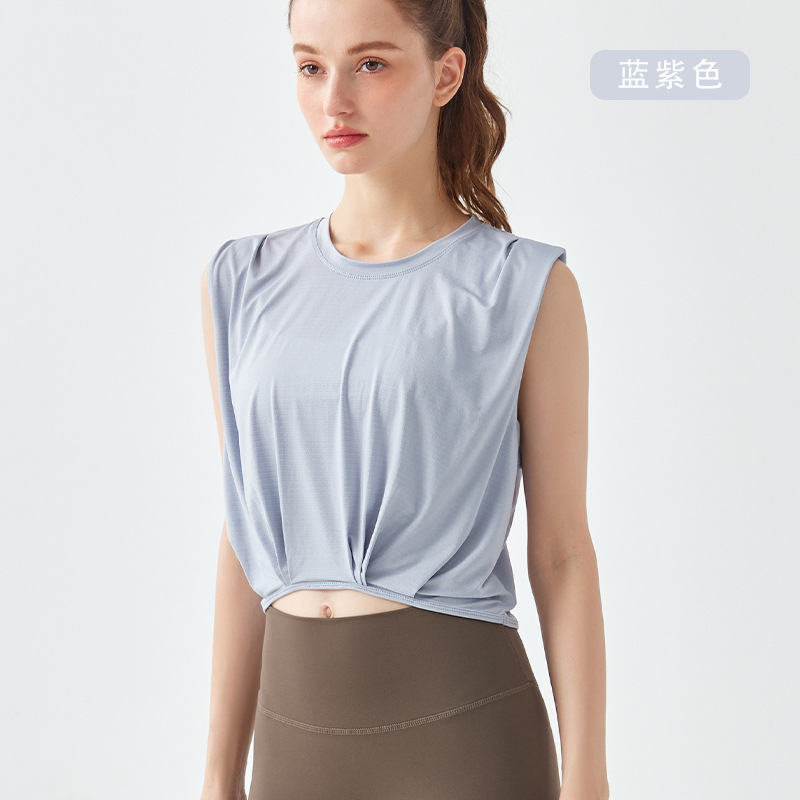 Picture of European and American Quick-drying Sports Vest Summer Jacquard Thin Fitness Yoga Blouse Sleeveless Loose Short Fitness Clothes