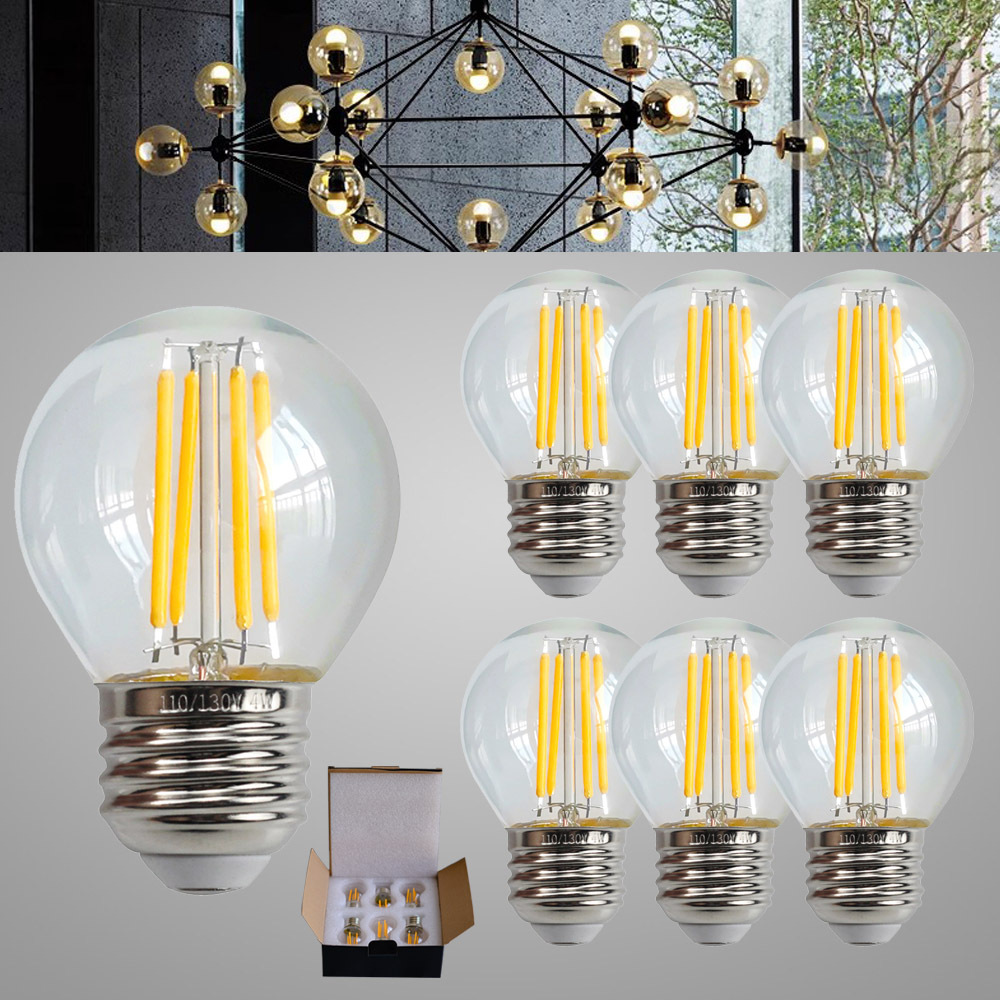 Edison bulb LED retro filament lamp G45 E26 E12 4W 6W warm light brown transparent glass for home use