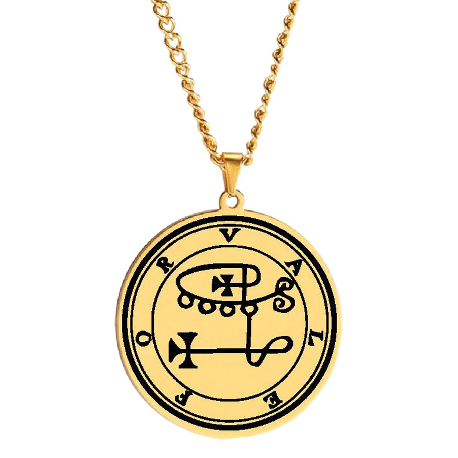 Stainless steel furnace gold-plated devil origin seal Solomon Key 70 two-column devil amulet necklace