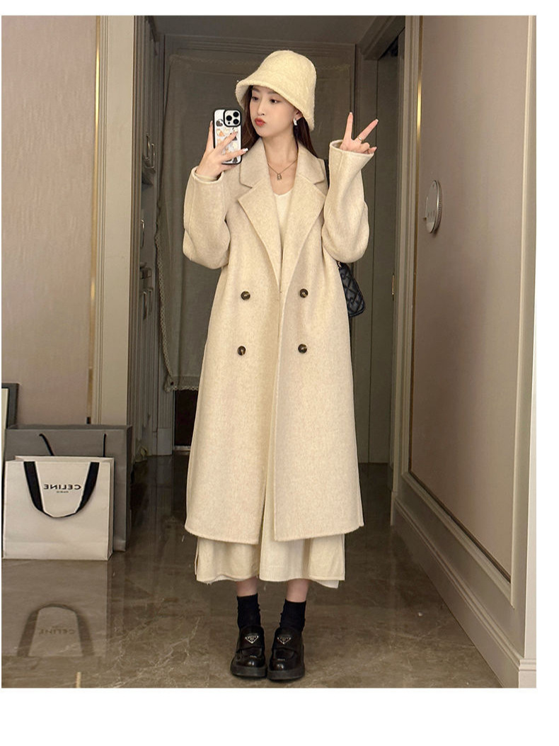 Picture of Oatmeal-Colored Double-Sided Woolen Coat for Women, 2025 Autumn and Winter New Korean Style Loose Mid-Length Popular Woolen Jacket