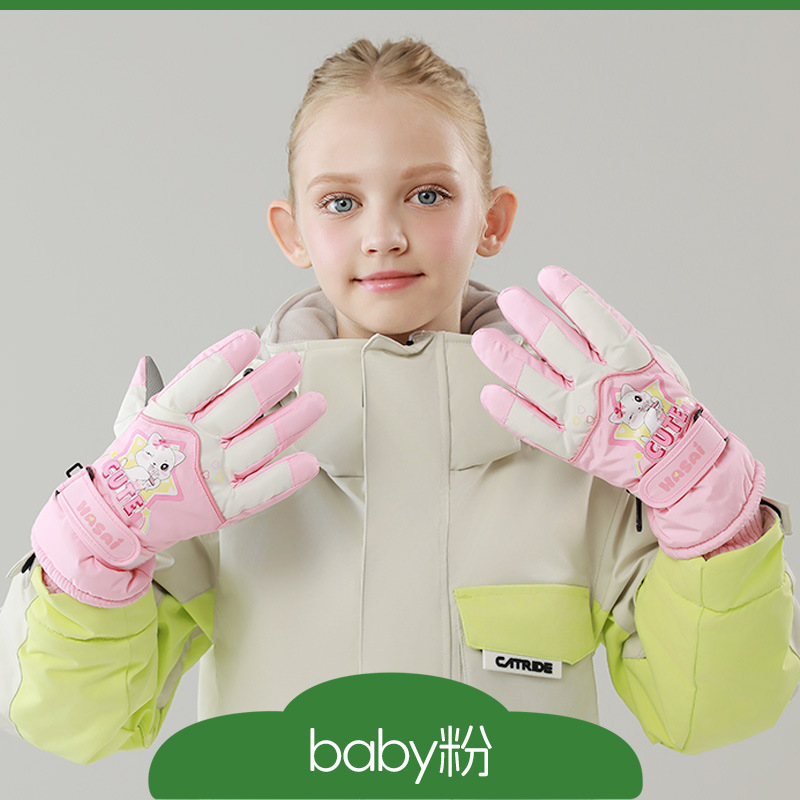 Picture of Children's ski gloves, knitted warm wrist pads, full touchscreen printed waterproof thickened gloves, children's ski gloves
