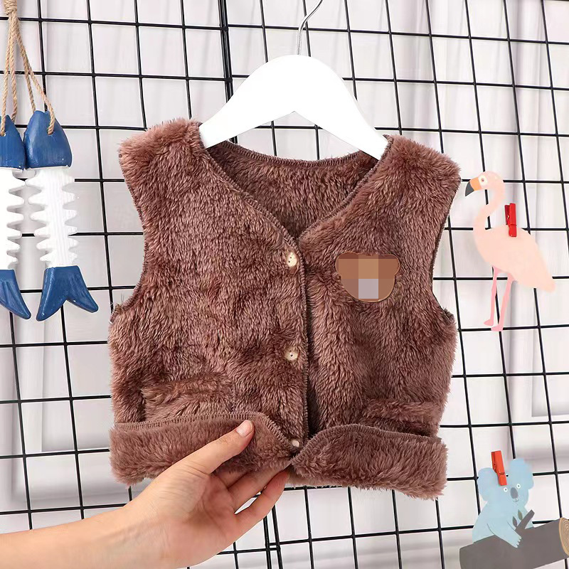 Picture of Children's vest spring and autumn double-sided coral fleece men and women baby fleece-lined vest Korean style waistcoat flannel baby vest