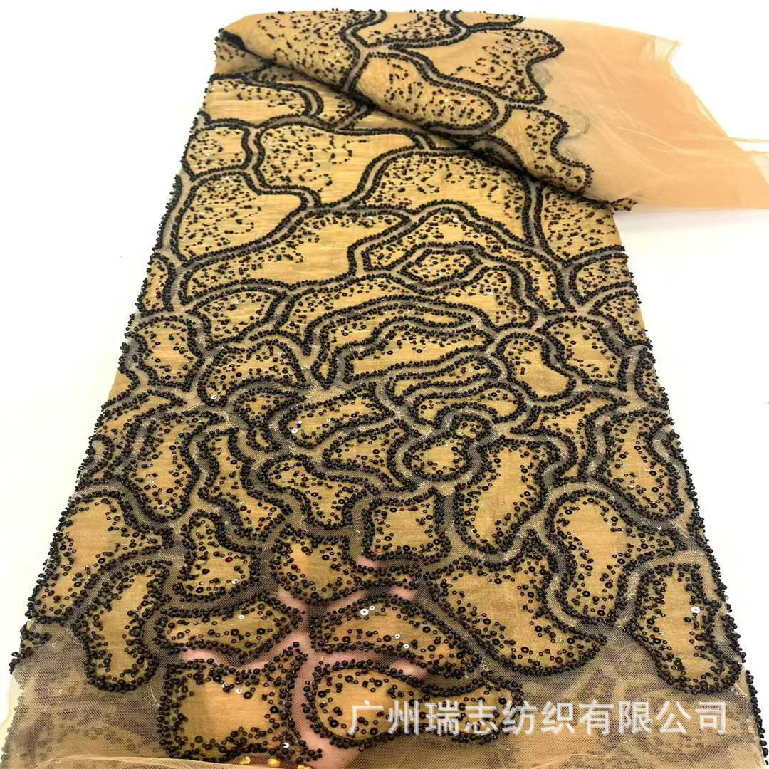 European and American Heavy-Duty Stone-Patterned Beaded Sequin Embroidered Fabric for Wedding Dresses and Fashion Lace Fabric Beaded Lace