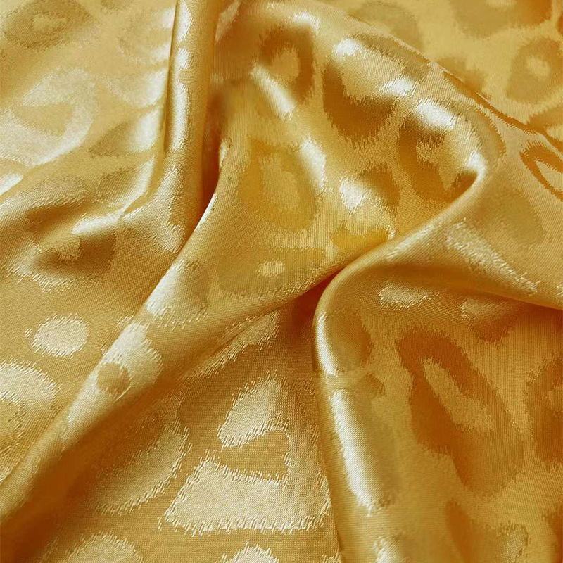 Leopard Print Dark Satin Jacquard European and American Imitation Silk Jacquard Fabric for Dresses, Shirts, and Camisole Skirts
