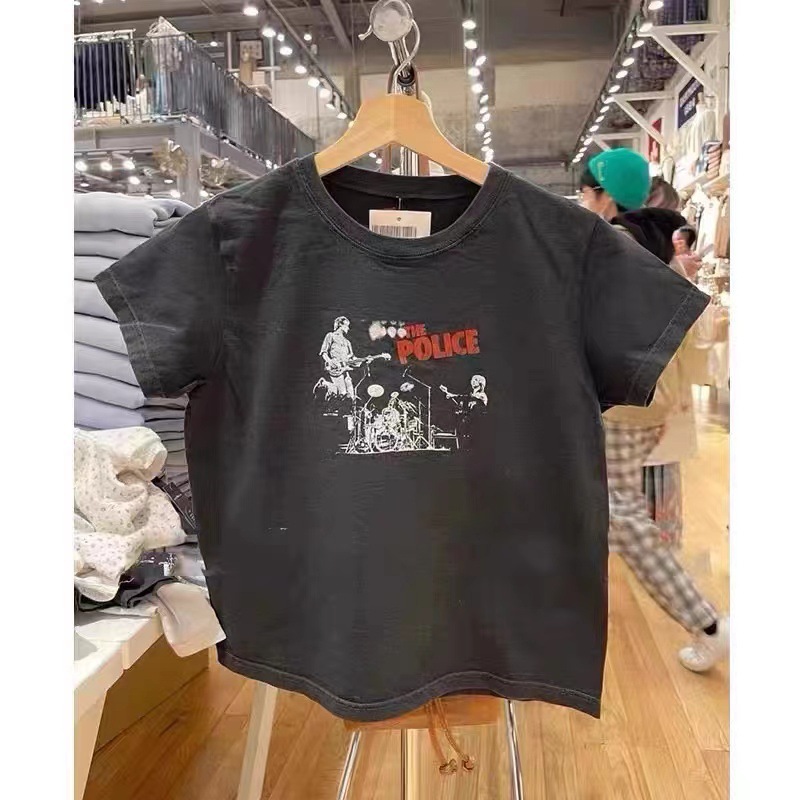 BM Style New Arrival American Style Guitar Band POLICE Letter Printed Top Women's Bm Hot Girl High Waist Short Sleeve T-Shirt Trendy