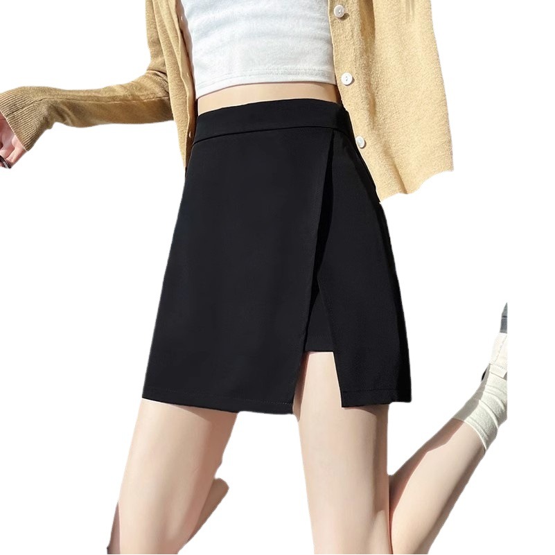 Black Irregular Split High Waist Skirt 2024 Summer New Mid-length A- line Skirt All-match Slimming Short Skirt