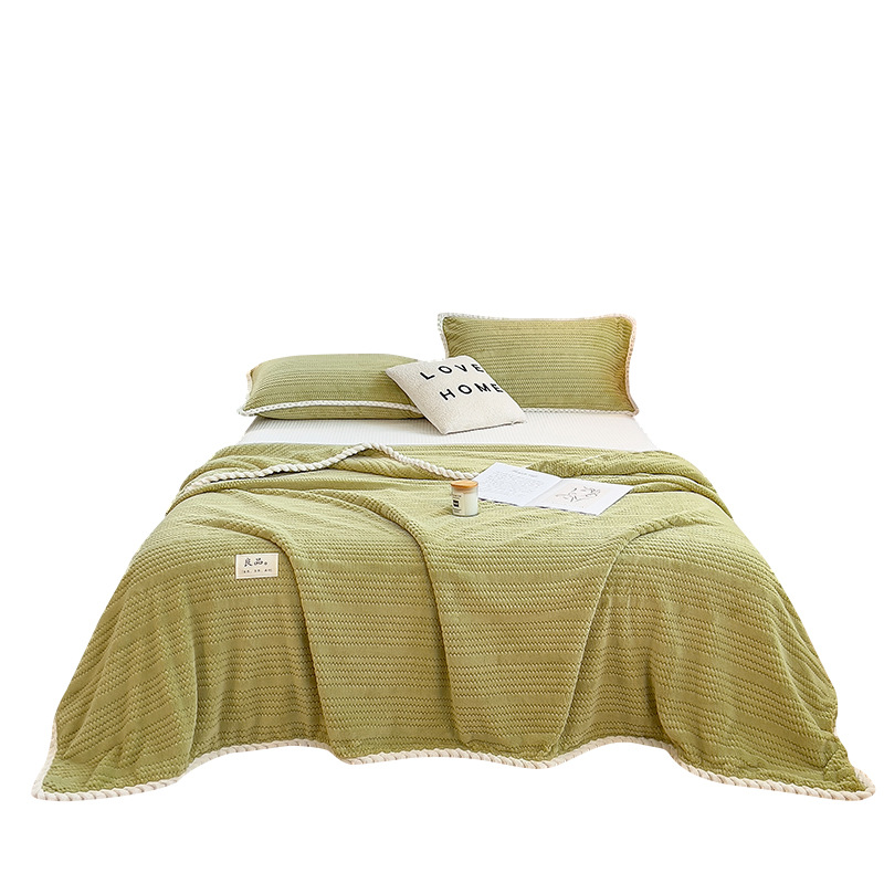 Picture of Cross-Border Popular Solid Color Jacquard Milk Velvet Blanket for Autumn and Winter Office Nap Air-Conditioning Blanket Class a Leisure Sofa Blanket