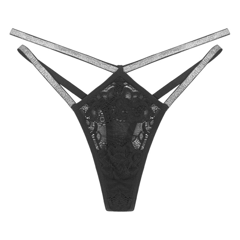 Low-Waist Lace Women's Underwear Breathable Mesh Cut Out Thin Straps Export Seamless Thong Thongs Pure Cotton Crotch