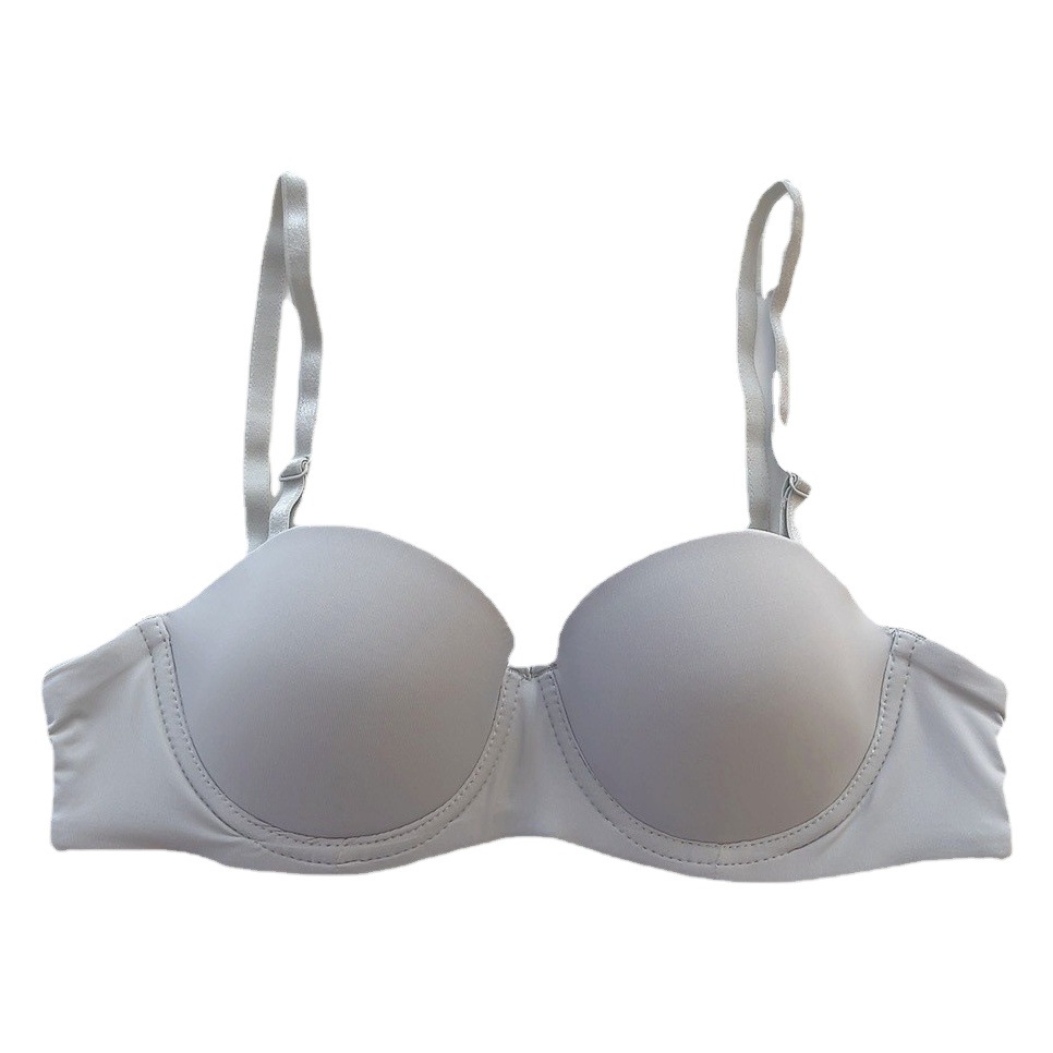 Japanese-style smooth half cup small chest gathered seamless underwear women's steel ring girl's all-match big chest small bra