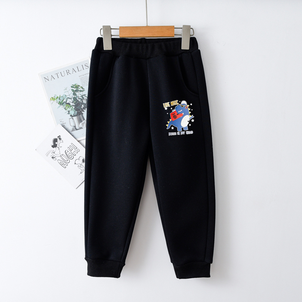 Picture of Winter Children's fleece-lined Sports Pants Thickened Dinosaur New Boys' Casual Pants Winter Children's Wear Silver Fox Velvet Sweatpants