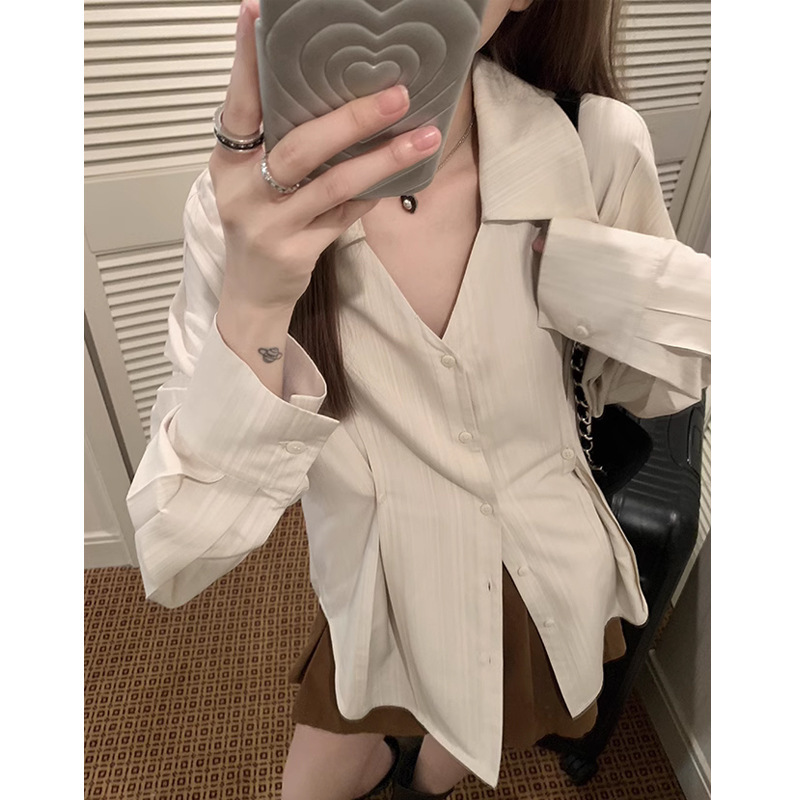 Nicole really comfortable shirt control dark texture waist shirt design niche shirt women's top slim