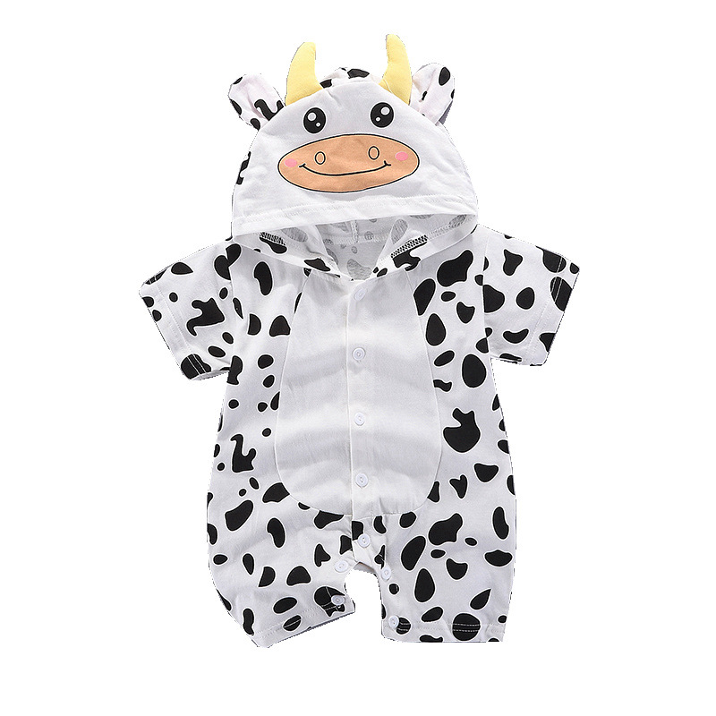 Picture of Cartoon Printed Baby Siamese Clothes for Boys and Girls Baby Short-sleeved Hare Clothes for Newborn Children Climbing Clothes with Open Crotch Thin Summer