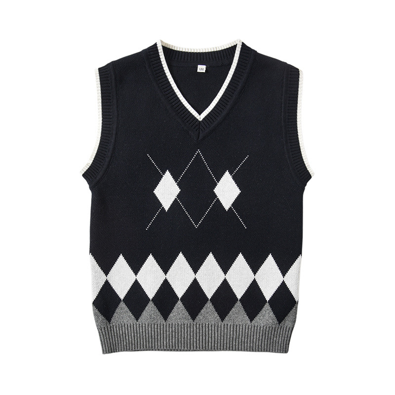 Picture of Children's knitted waistcoat vest for boys and girls wool v-neck sweater pullover cotton student school uniform a generation of hair