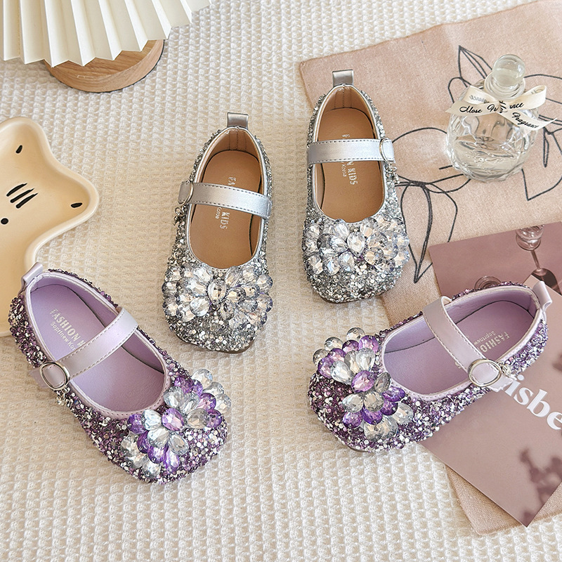 2025 spring and autumn new sandals girls Korean children's shoes diamond flowers fashion dance princess shoes wholesale