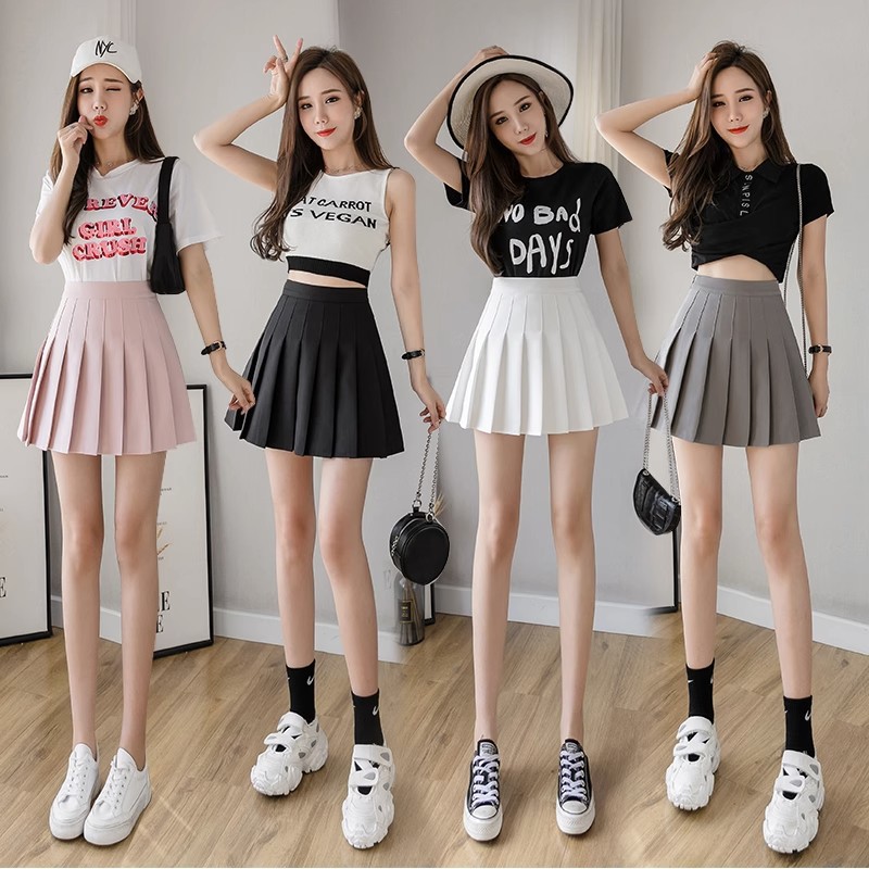 Picture of Four Seasons Short Skirt Women's Pleated Skirt JK Uniform Skirt Fashion Skirt (Long Safety Pants Zipper Button)