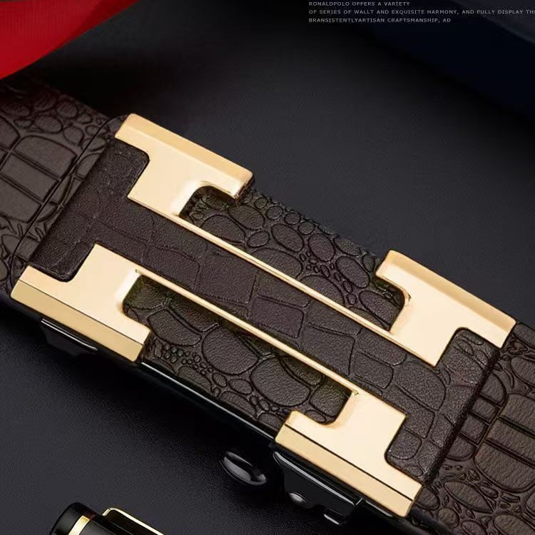 TikTok New Men's Crocodile Pattern Toothless Automatic Buckle Inner Wear Business Belt Fashion Trousers Belt Distinctive Belt