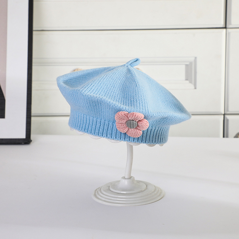 Picture of Baby Hat Autumn and Winter Women's Baby Cute Flower Beret Children's Wool Hat Girls' Knitted Painter Hat Trendy