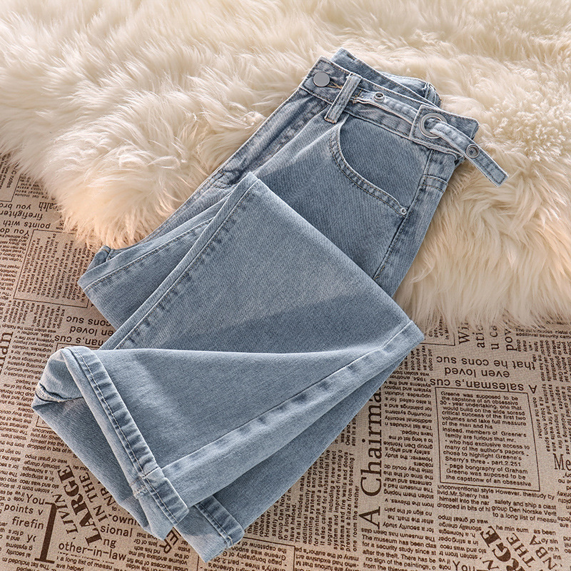 Picture of Summer Thin Loose Adjustable New Style Straight All-match Draping Outer Wear Light-colored High-waist Floor-mopping Wide-leg Jeans for Women