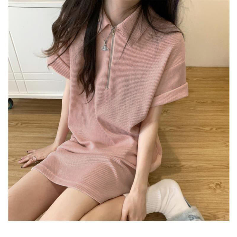 Picture of Japanese Girl's Mint Green dress Sense Niche Waffles Loose Straight Skirt Polo Collar Age-reducing Skirt