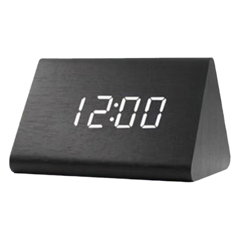 LED smart alarm clock voice control electronic digital student desktop wooden clock triangle children bedside wholesale desk clock
