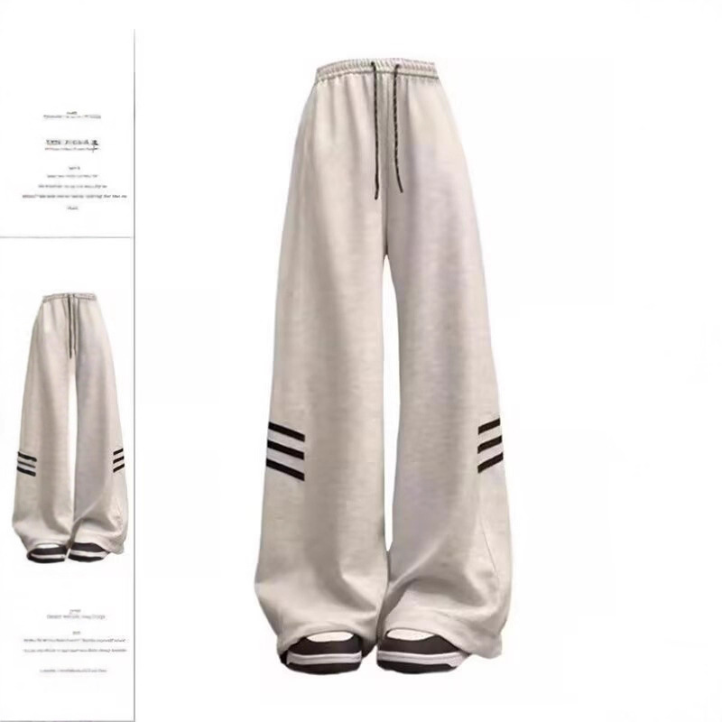 Sweatpants women's autumn and winter striped wide-leg casual large size loose drape straight cotton American leggings sweatpants