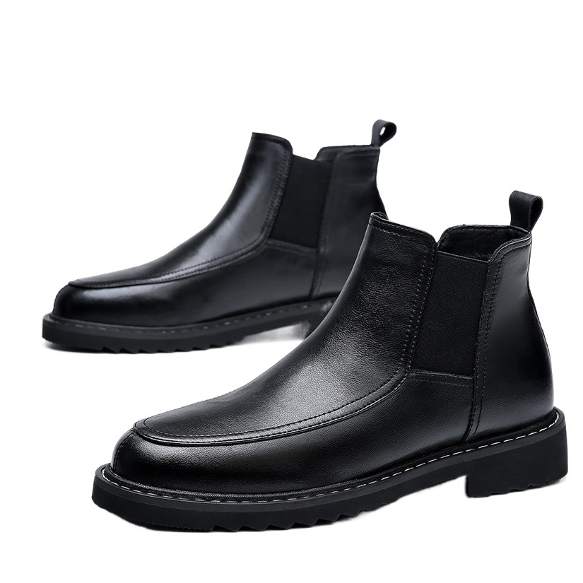2024 autumn and winter new black martin boots leather mid-barrel chelsea boots high-end short boots men's casual leather boots