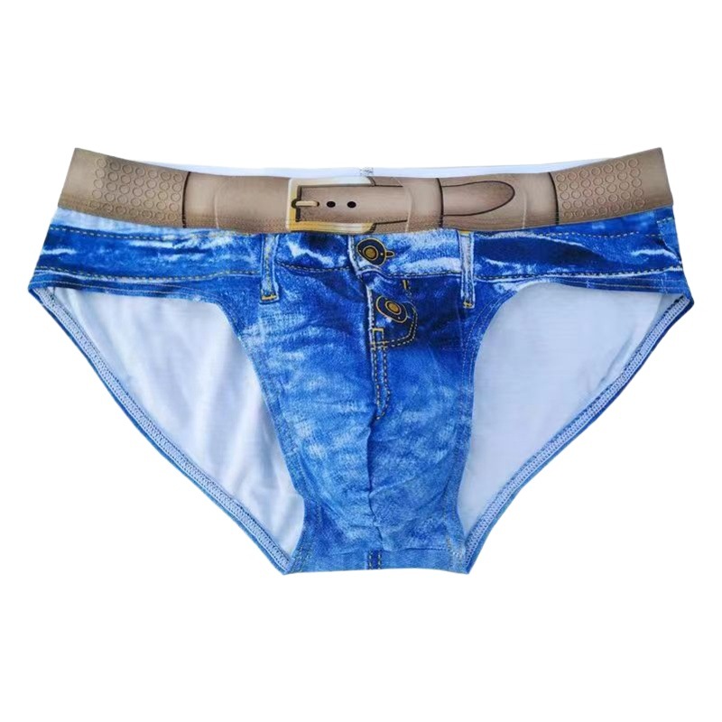 European and American hot men's Denim printed underwear cotton briefs convex bag sexy fashion soft comfortable plus size