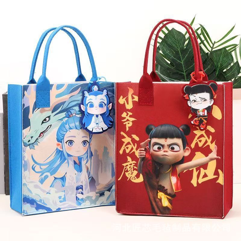 2025 New Cartoon Nezha Felt Bag High Value Large Capacity Student Women's Shopping Bag Travel Bag Tote Bag