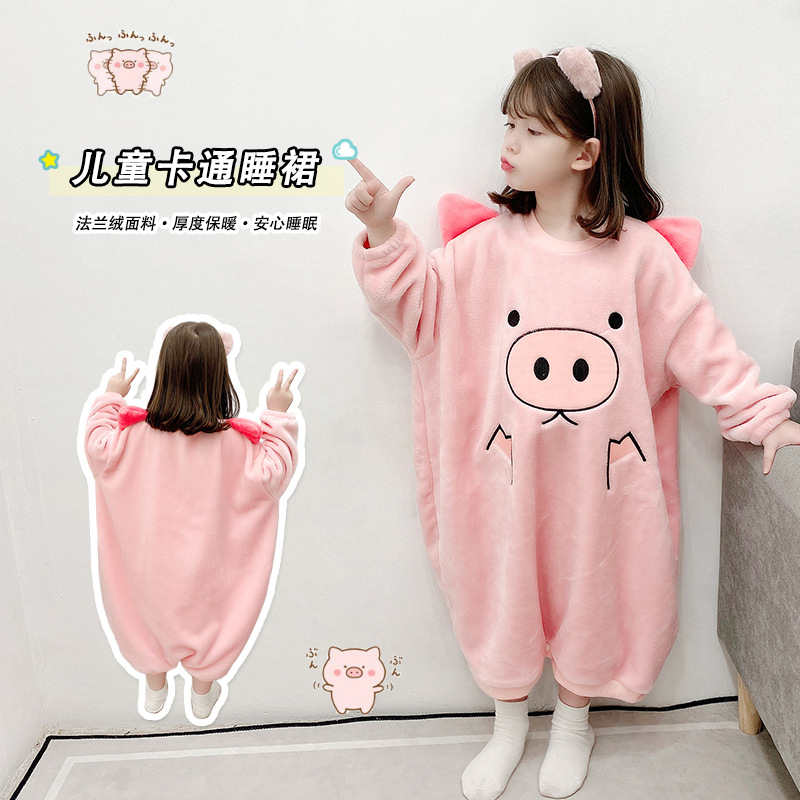 Baby flannel padded nightgown children's winter warm one-part pajamas 3.4.5.6 years old children's nightgown wholesale