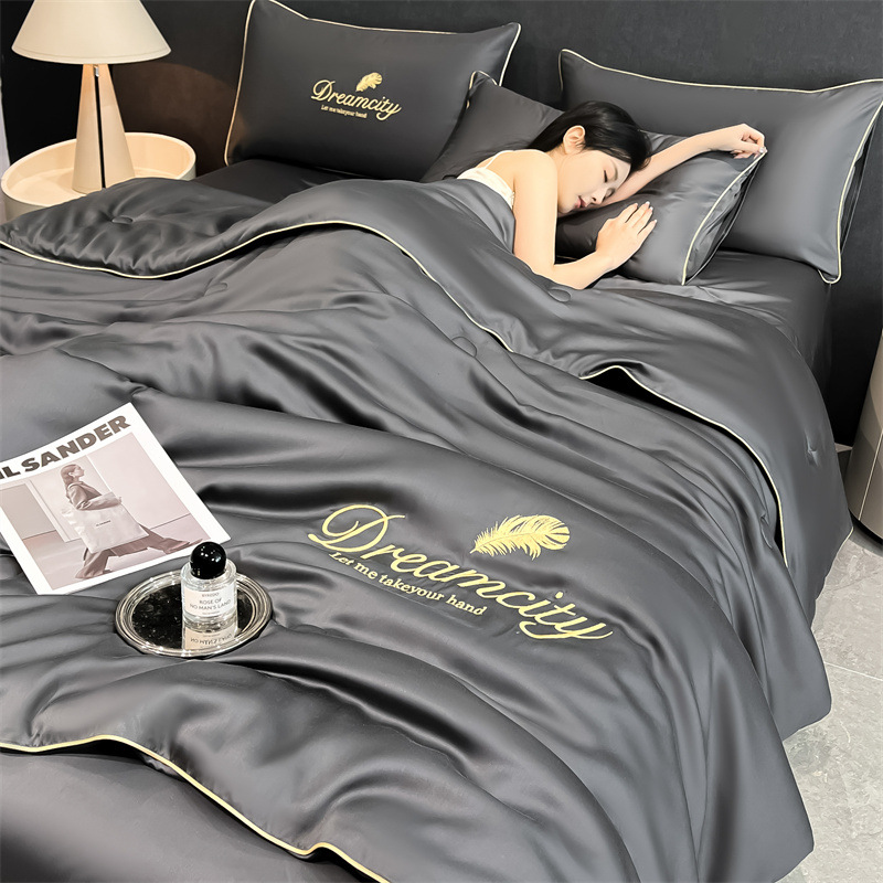 Picture of Washed Ice Silk Summer Quilt Four-piece Solid Color Embroidered Cool Air Conditioned Quilt Summer Gift Summer Quilt Summer Thin Quilt