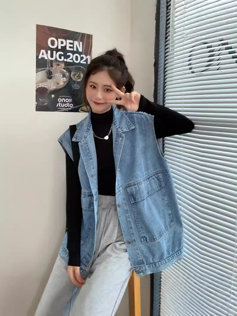 2025 New Autumn and Winter Trendyy Waistoutwear Sleeveless Denim Vest Mid-Length Loose Casual Jacket with Sense of Design Design