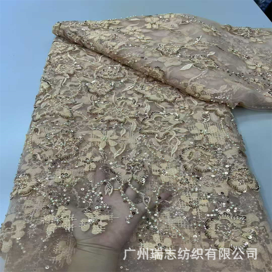 Sequins Lace Fabric Sequin Laser Flower Mesh Embroidered Fabric African Wedding Dress Lace Fabric