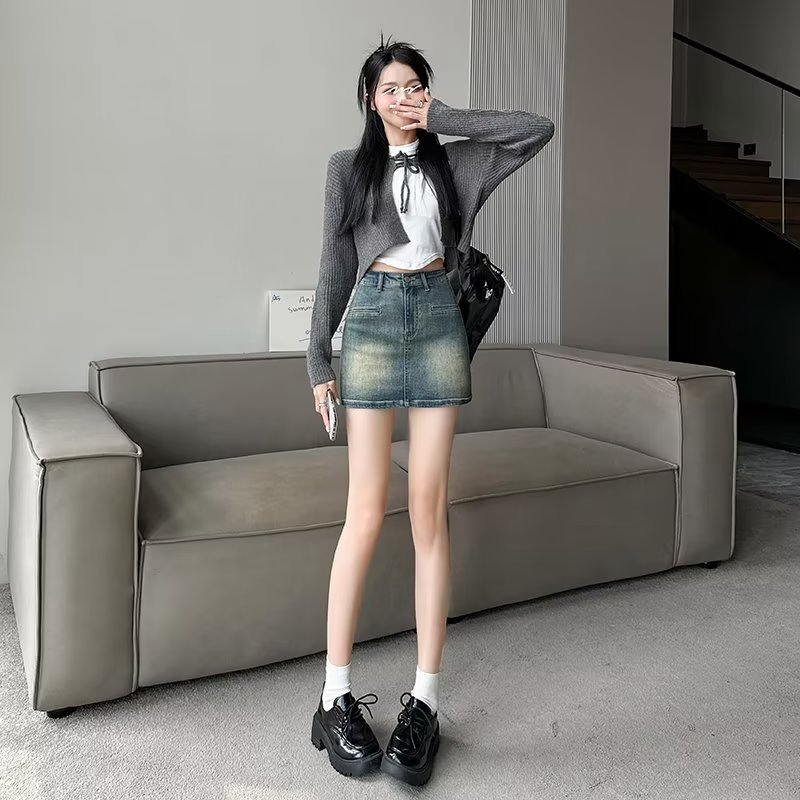 Small Anti-exposure Denim Skirt Women's Summer ins Korean Style New High-waist Slim A-line Hip-covering Short Skirt